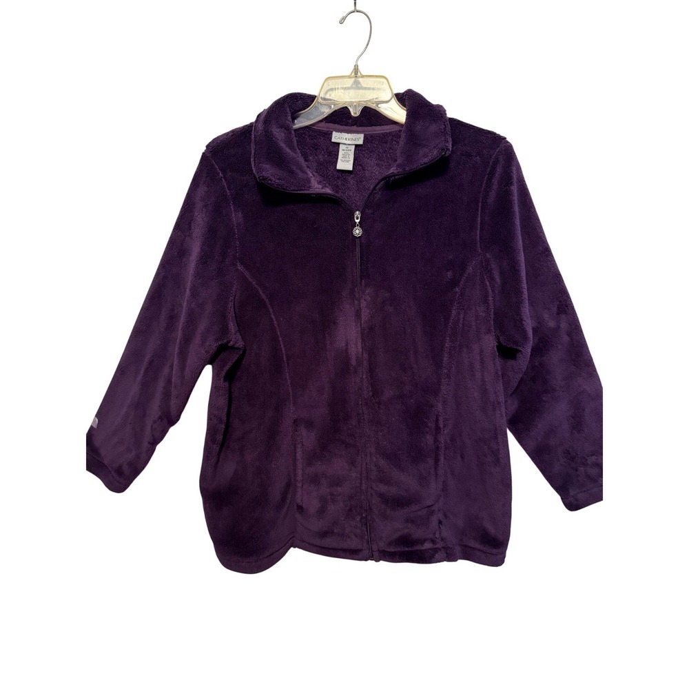 Catherines Women's Purple Plush Fleece Zip Up Jacket 1X 18 20W Cozy Outdoor